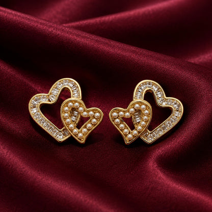 Double Heart Pearl Earring