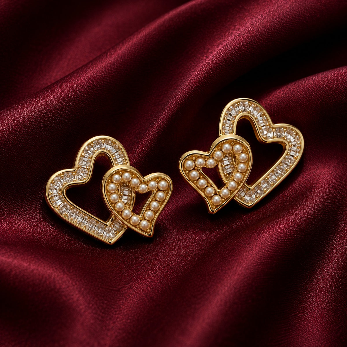 Double Heart Pearl Earring