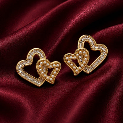 Double Heart Pearl Earring